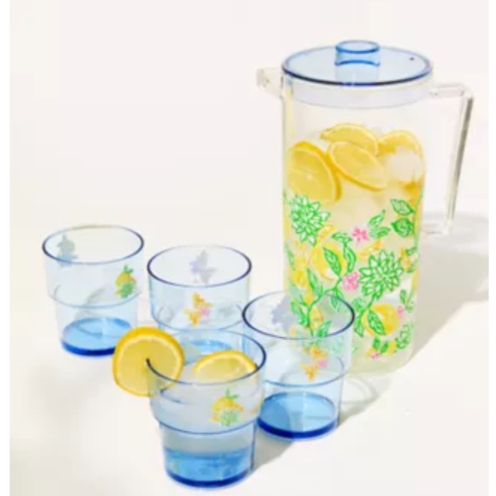 Lilly Pulitzer Pitcher and Cup Set in “Clear Make Lemonade”